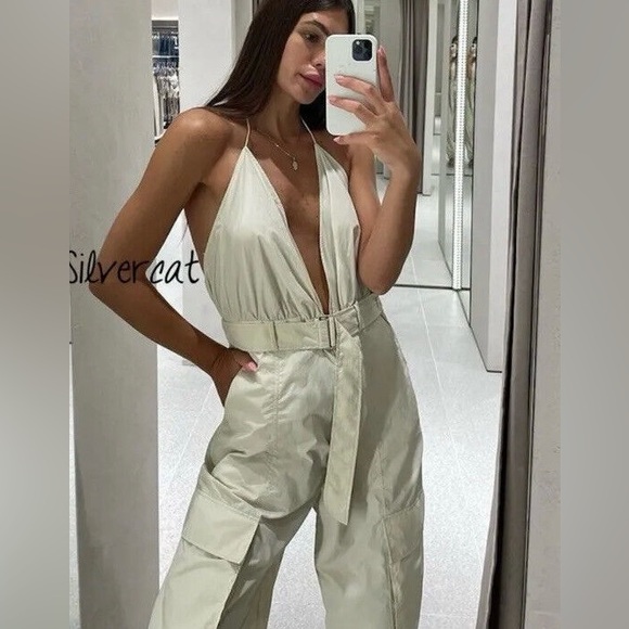 Zara jumpsuit cargo parachute with belt - Picture 7 of 12